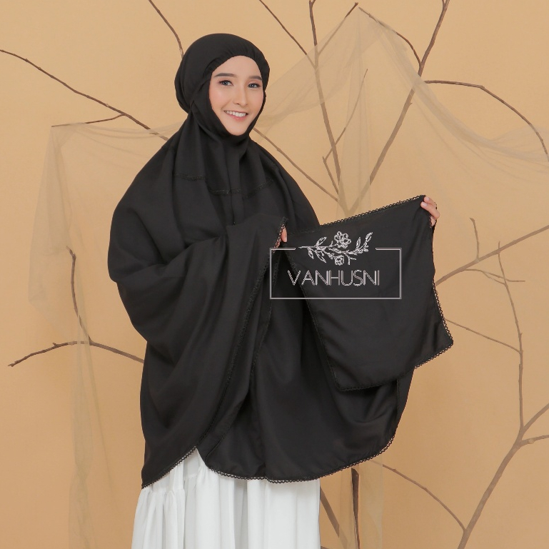 Bergo Ihrom Wanita Jumbo Alishba Aplikasi Renda Dilengkapi sejadah Muka