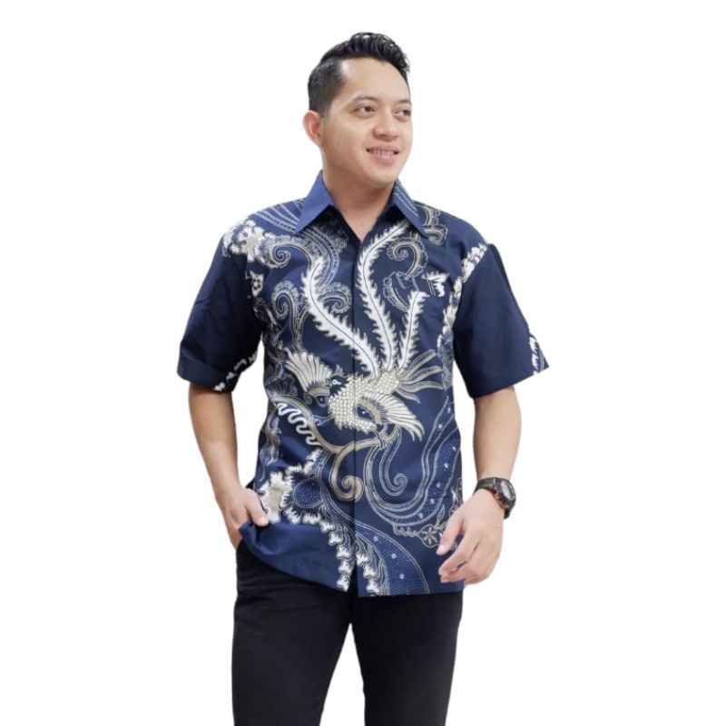 Batik pria Lengan pendek Kemeja Batik Premium Batik Furing Pendek M l xl xxl Batik Biru Dongker Navy