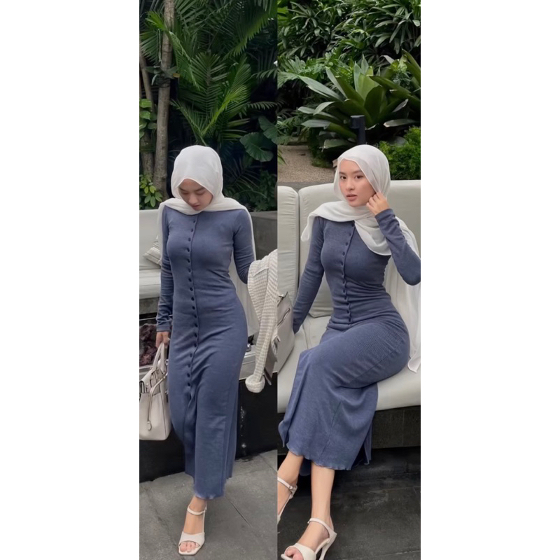 DRESS KNIT BODYCON LONG DRES KANCING TENGAH KOREAN STYLE TERBARU