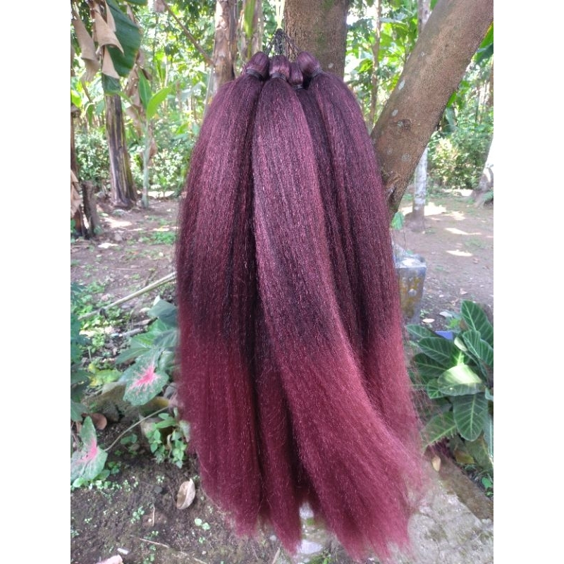 Rambut cemara ombre 2 warna brontok merah maron halus panjang 80cm