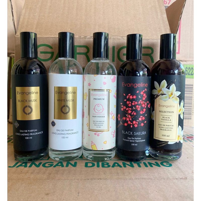 PARFUME EVANGELINE PREMIUM EVANGELINE BLACK MUSK WHITE MUSK BLACK SAKURA PREMIUM BABY BAYI BLACK VAN