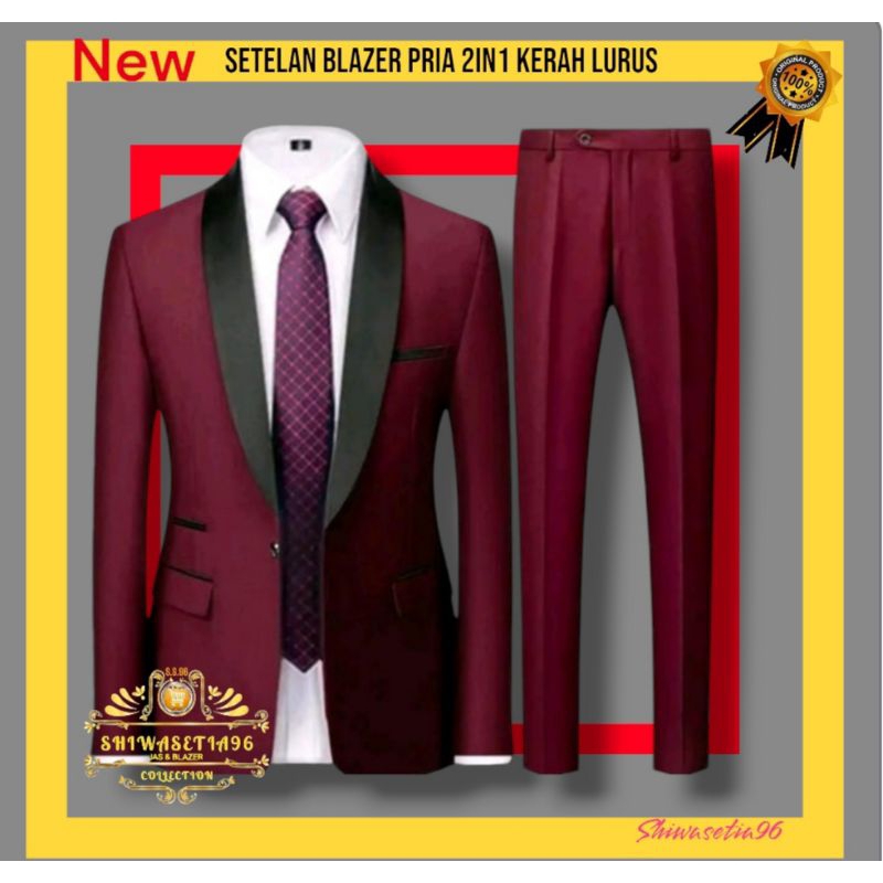 Setelan Jas Blazer Pria Slimfit Maroon 2in1 / Setelan Jas+Celana BLazer Semi Formal / Set Cel Formal