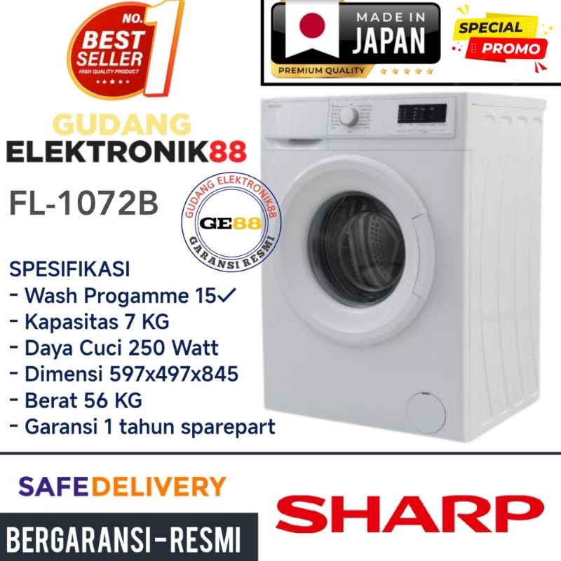 Mesin Cuci SHARP 1 Tabung 7 Kg ES-FL1072B Front Loading Low Watt Murah Promo Gratis Ongkir Khusus