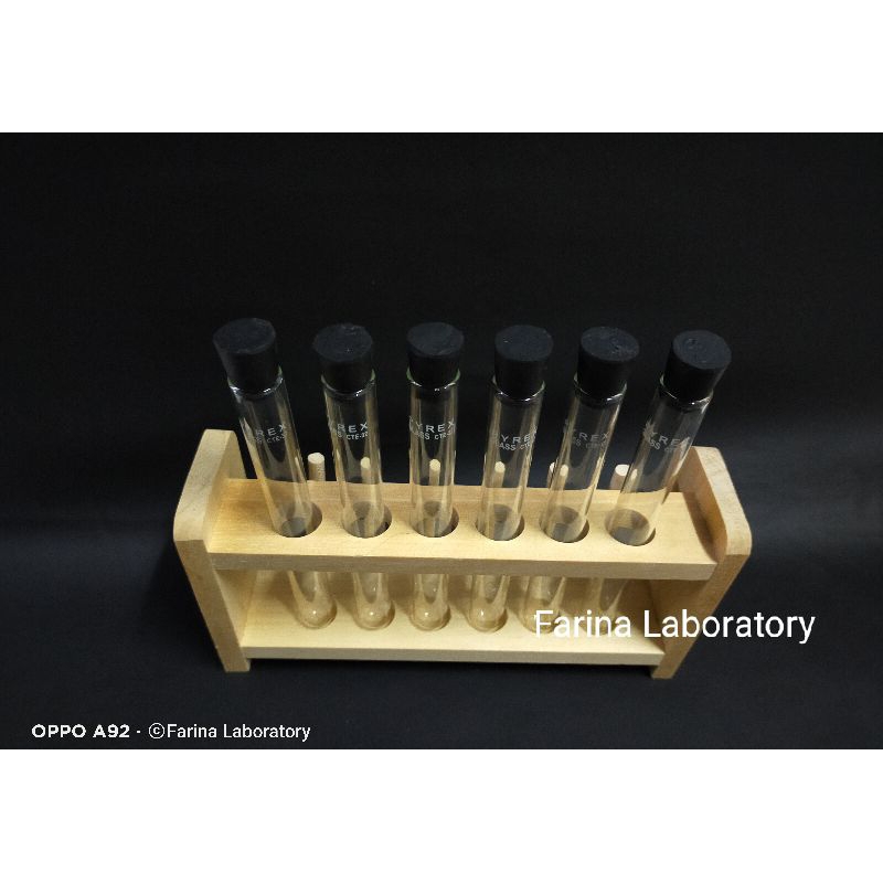 Rak Tabung Reaksi & 12pcs Tabung Reaksi 16x150mm Pyrex tutup karet