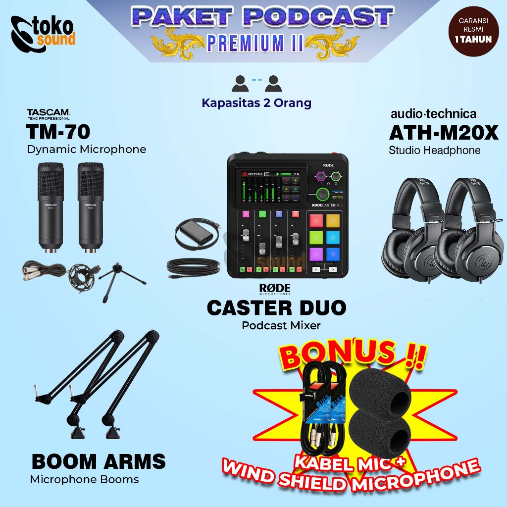 PAKET PODCAST PREMIUM 2 ORANG - Rodecaster Pro 2 - Tascam TM 70 Mic