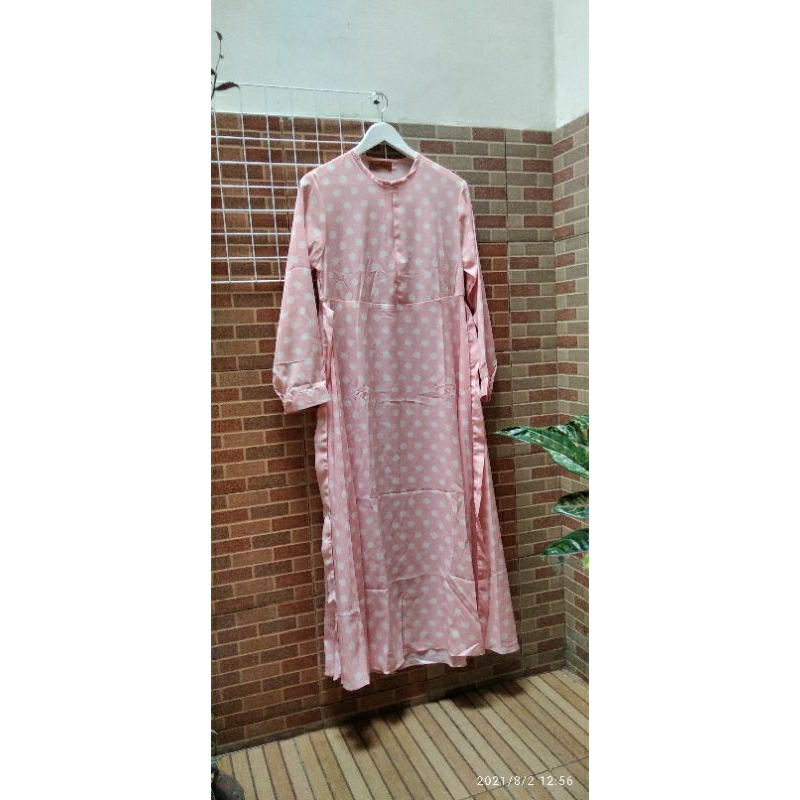Polkadot Peach Pastel Dress Gamis muslim wanita M