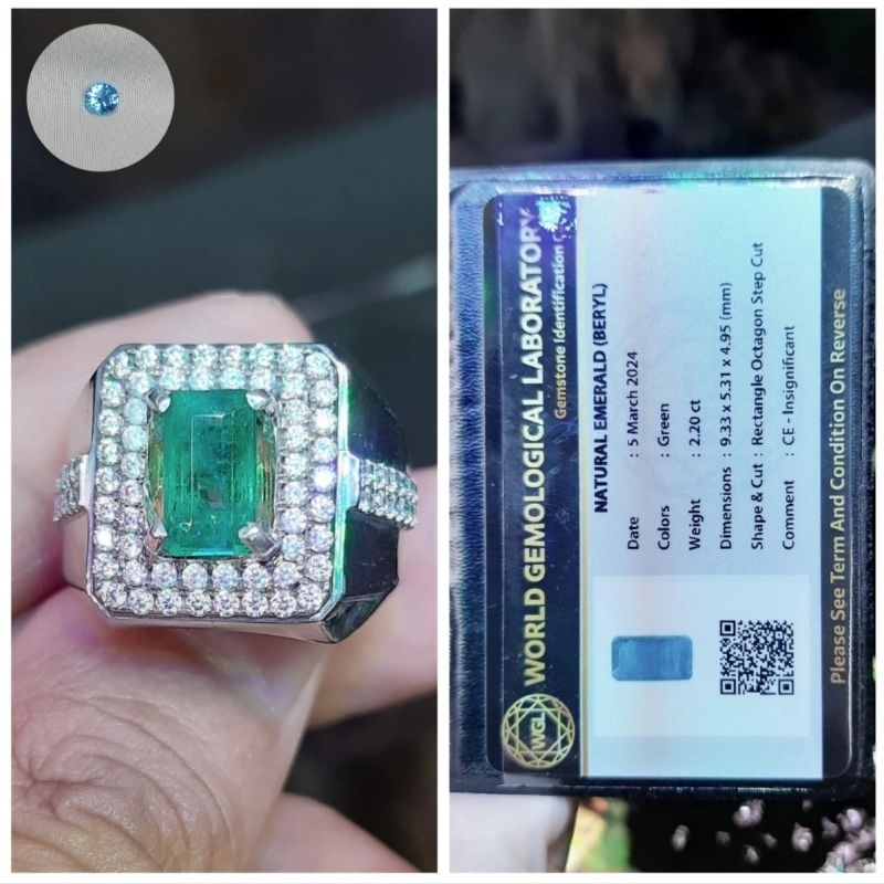 natural emerald beryl cincin perak zamrud pria no.17