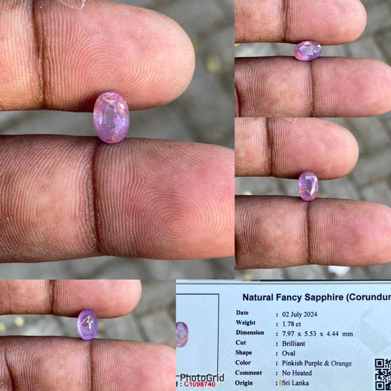 Natural Fancy Sapphire Ceylon Srilanka batu pinkish purple orange safir cylon srilangka Ct 1.78 Dim 