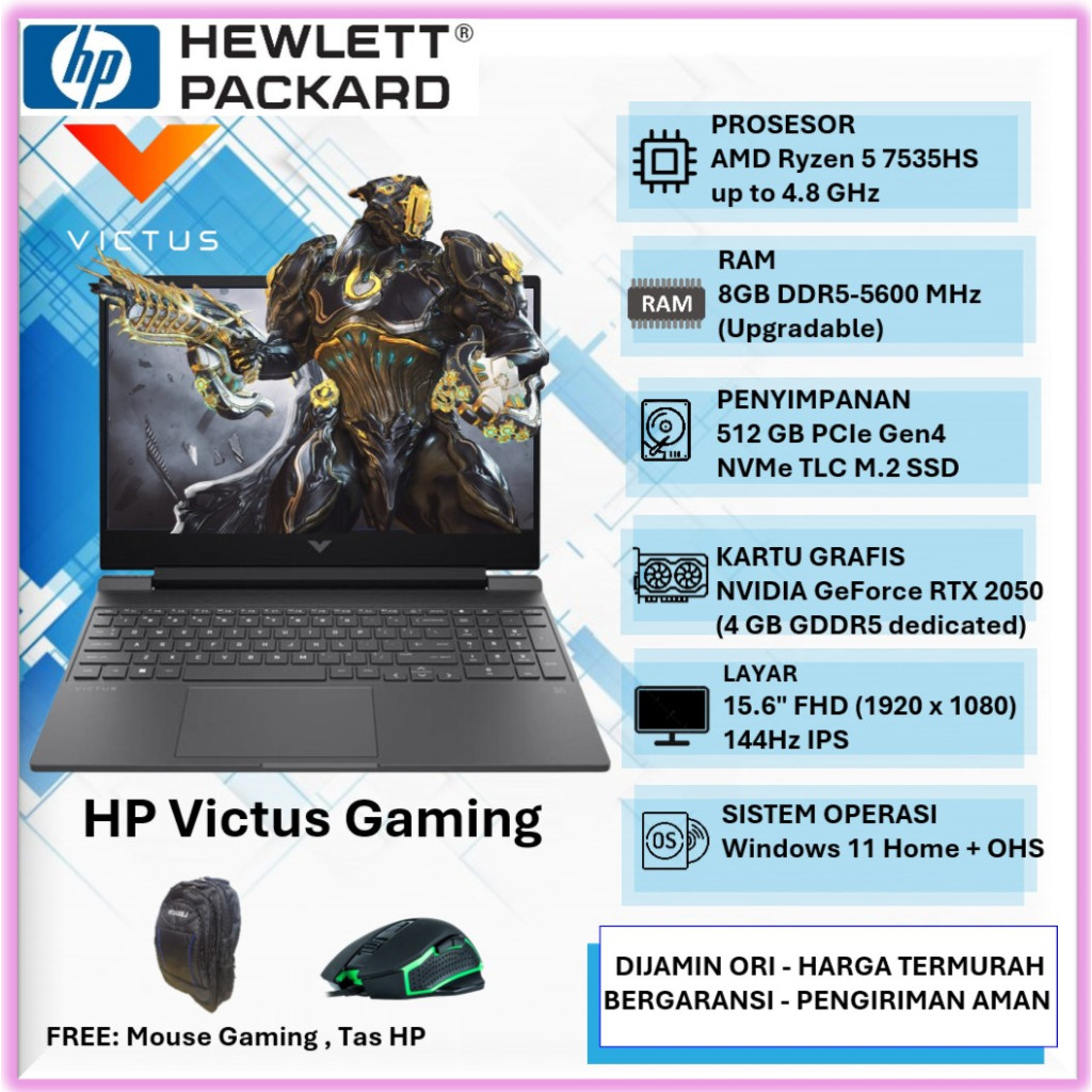 Laptop Gaming Murah HP VICTUS 15 AMD RYZEN 5 7535HS 16GB 512GB
