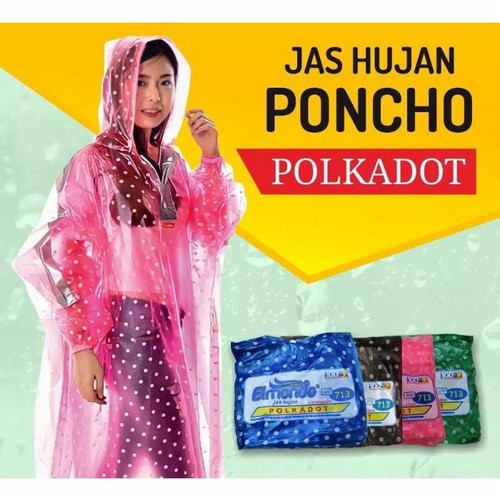 MANTEL HUJAN JAS HUJAN ELMONDO MODEL PONCO TERUSAN POLKADOT TEBAL 713