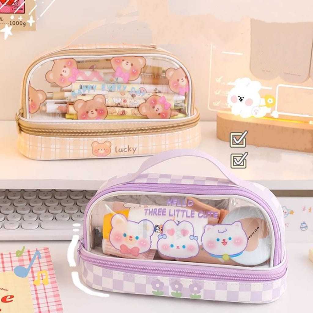 

gk KP195 - TEMPAT PENSIL KOTAK PENSIL TRANSPARAN PVC PENCIL CASE STATIONARY TAS PENSIL SEKOLAH LUCU