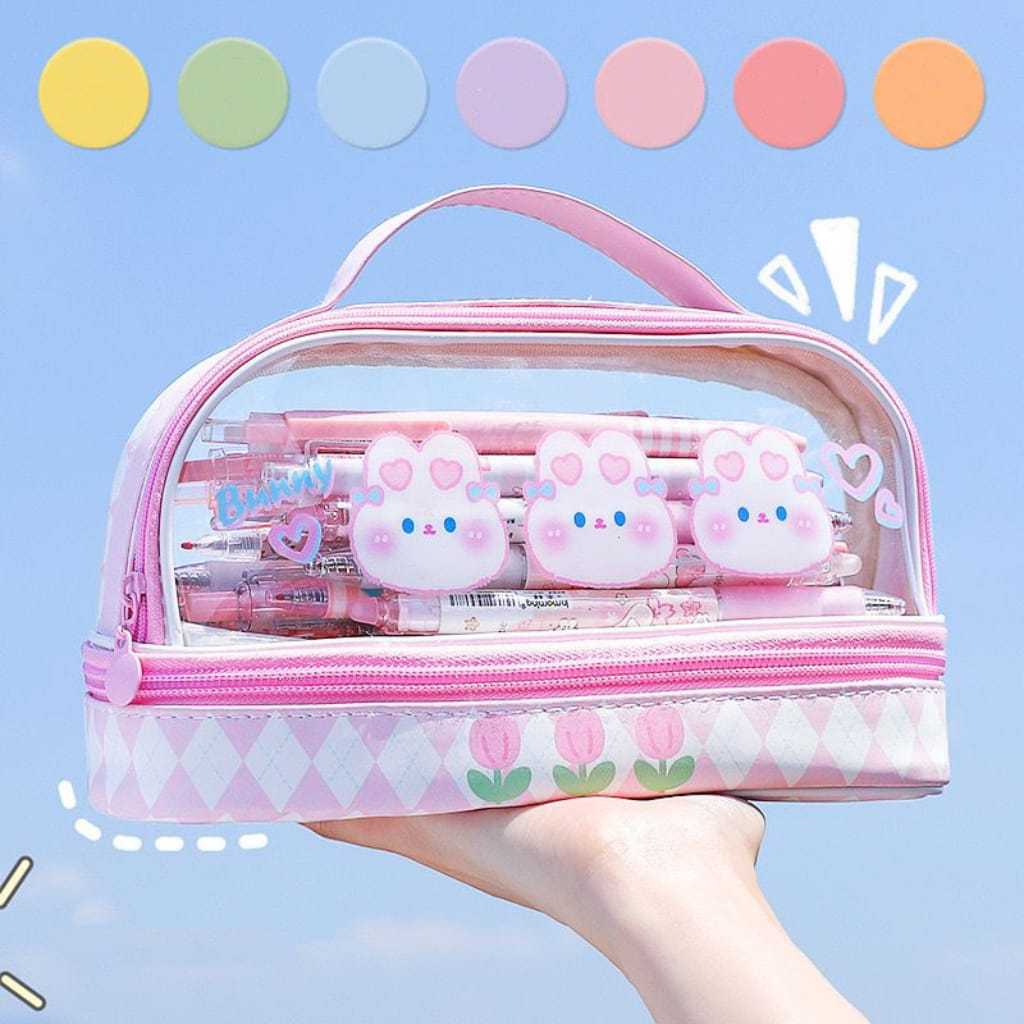 

rtc KP195 - TEMPAT PENSIL KOTAK PENSIL TRANSPARAN PVC PENCIL CASE STATIONARY TAS PENSIL SEKOLAH LUCU