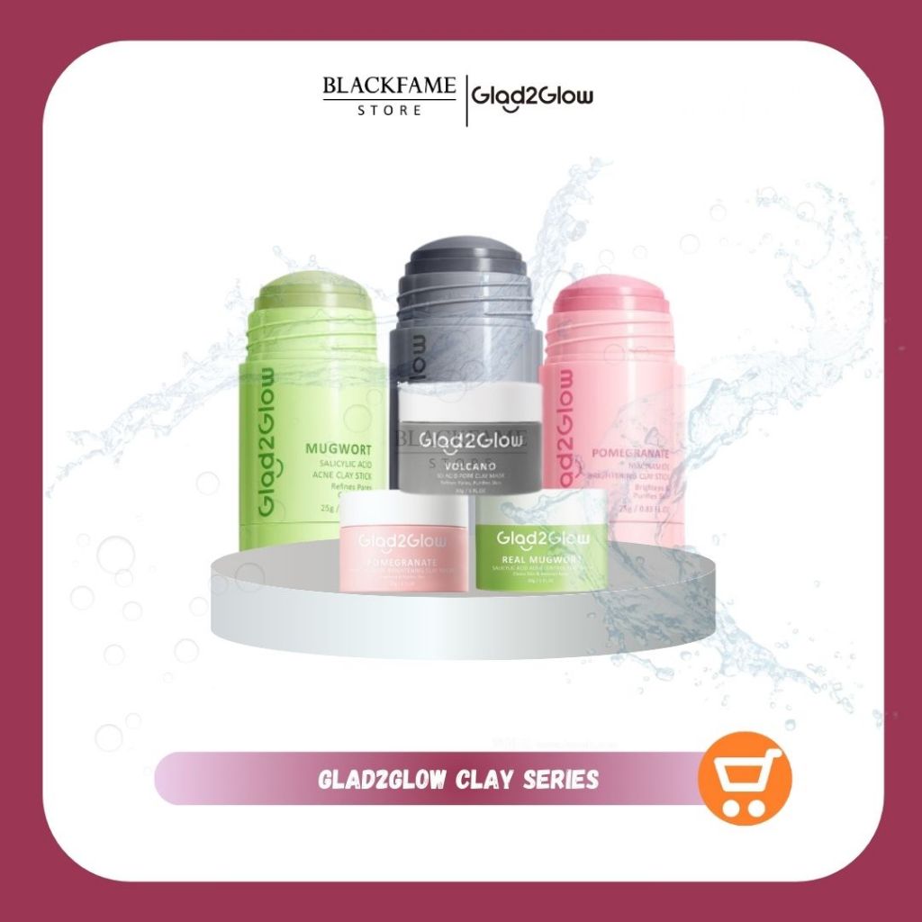 Glad2glow Clay Mask Series | Volcano Clay Mask, Pomegranate Niacinamide Brightening Clay Mask, Mugwo