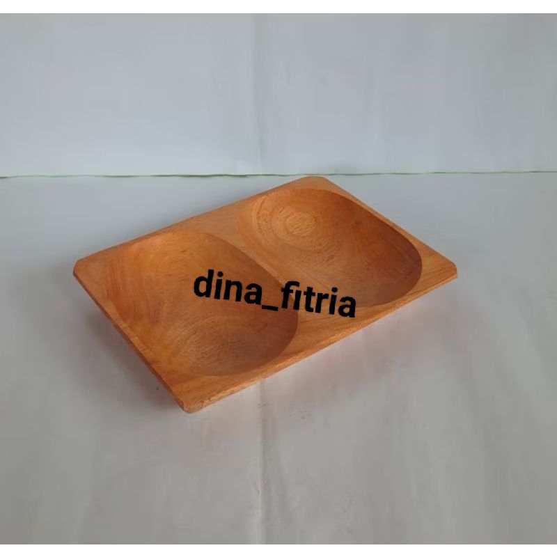 piring saji/ wadah sambal/saos sekat 2 kayu mahoni.