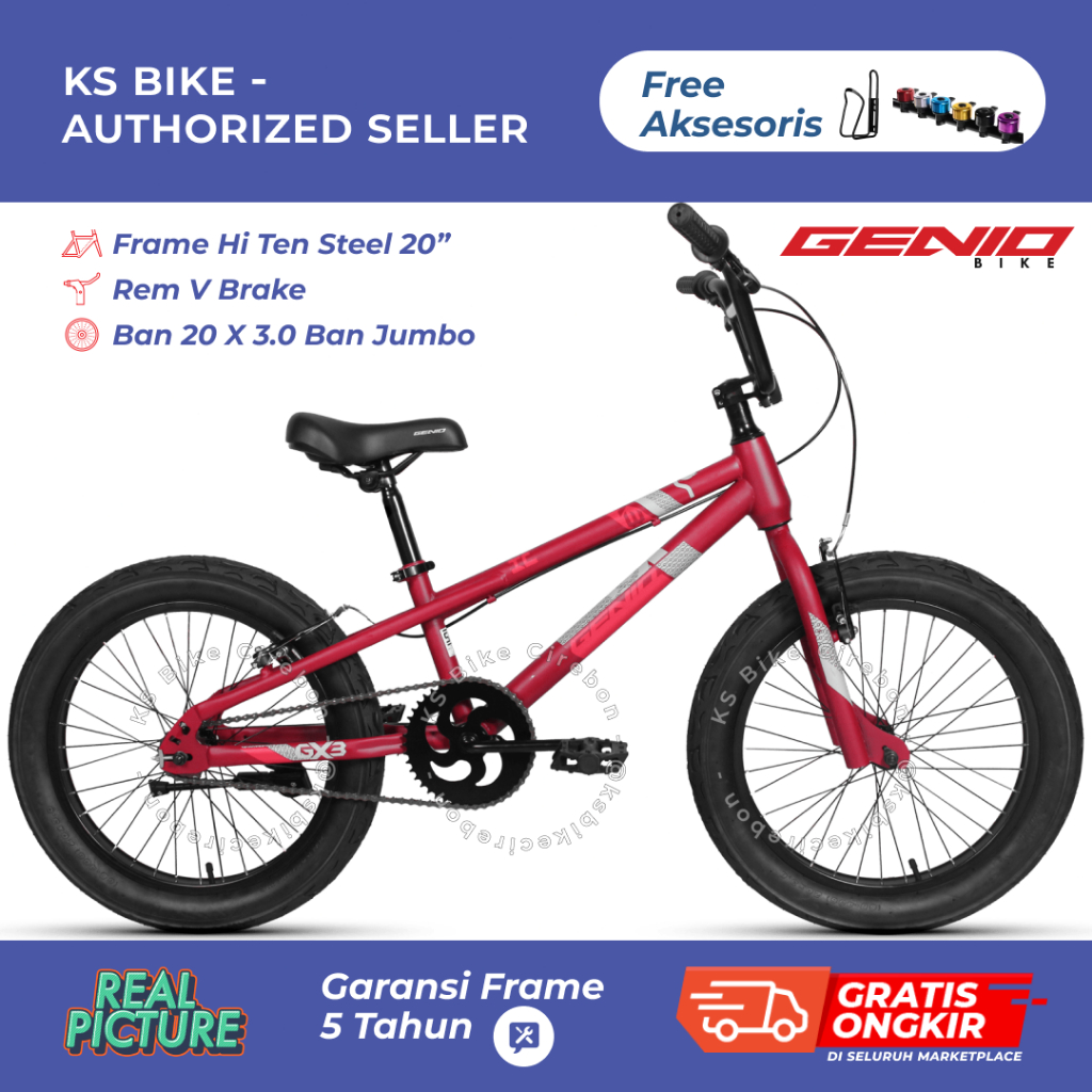 BMX Genio GX03 Ban Jumbo 3.0 20 Inch HI Ten Steel Frame 1 Speed Free Style Sepeda Anak Laki Laki Umu