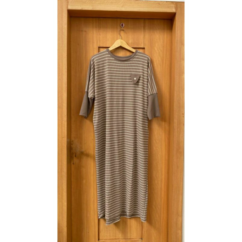 dress knit gamis batwing jumbo garis garis abaya striped
