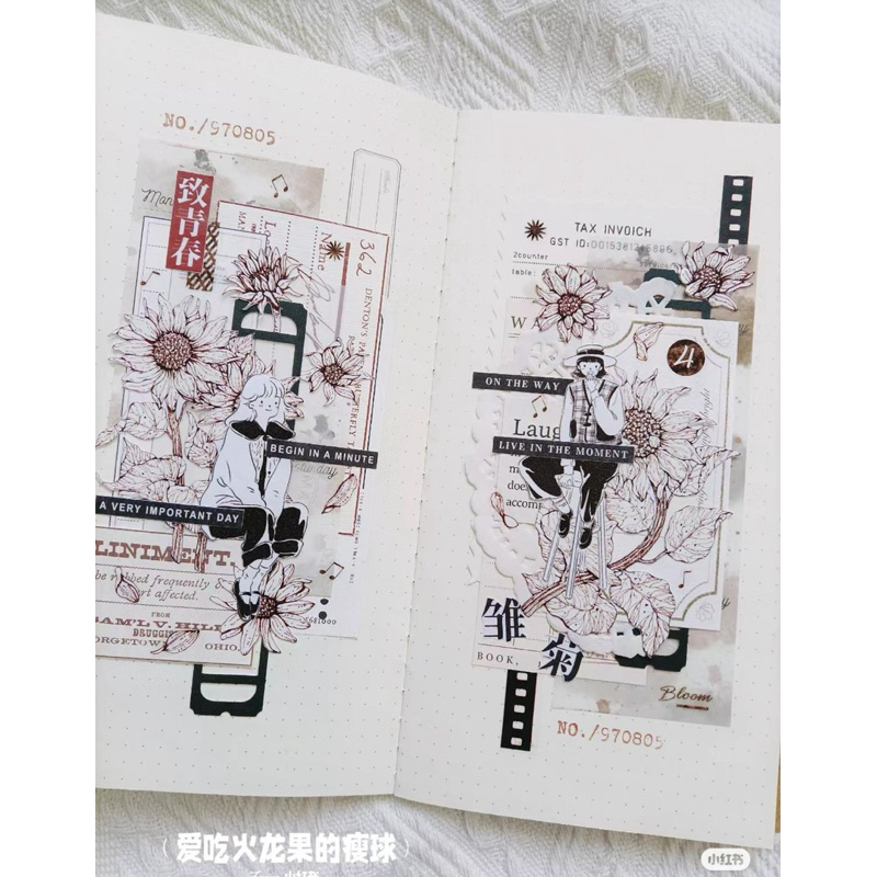 

(Kiricart) BLACK TEA Solo Hue Flower Sticker Washi Tape Aesthetic Journaling Scrapbooking DIY Art & Craft