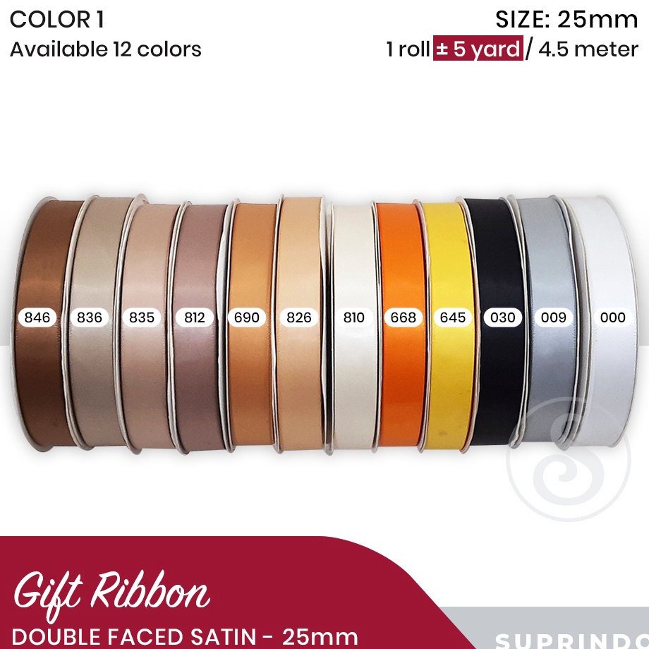 

PROMO SEMANGAT PER 45 METER5 YARD Pita SATIN IMPORT Double Faced Satin 25 mm 3