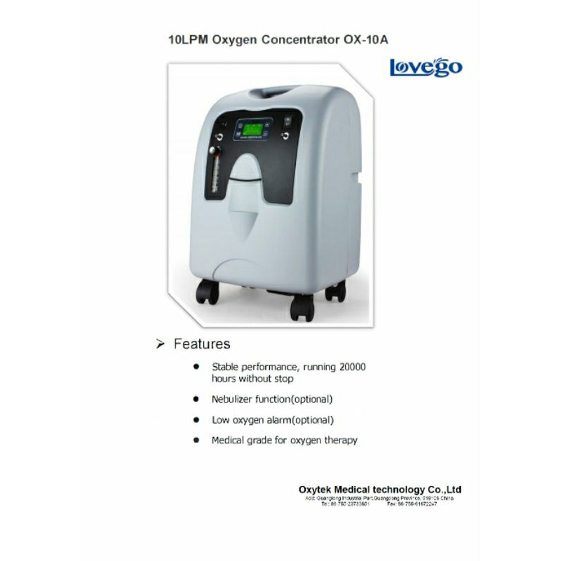 Portable Oxygen Concentrator 10Liter Permenit Merk Lovego