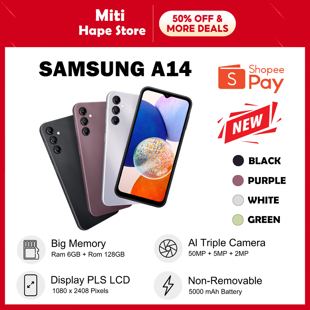 HP SAMSUNG GALAXY A14 RAM 6/128GB SMARTPHONE 4G GARANSI 12 BULAN