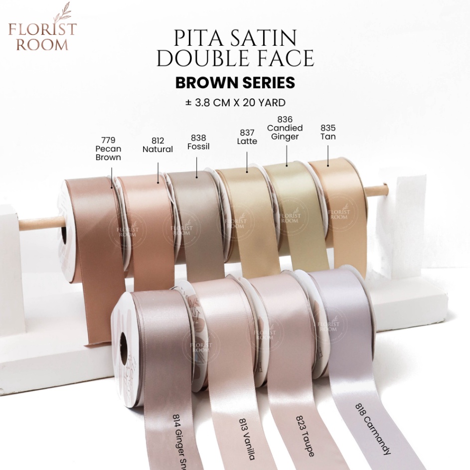 

HARGA SPESIAL Pita Satin Double Face Brown Series 38cm x 2yard Pita Satin
