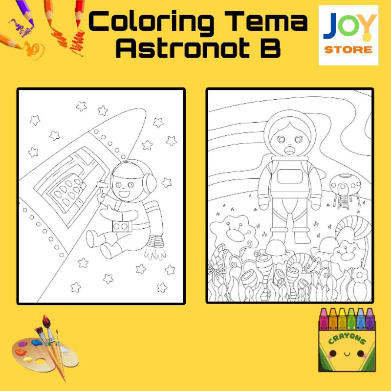 

Kertas Gambar Mewarnai Anak ukuran A4 dan A5 150 gsm - Coloring Paper Tema Astronot B Toko Joy Store