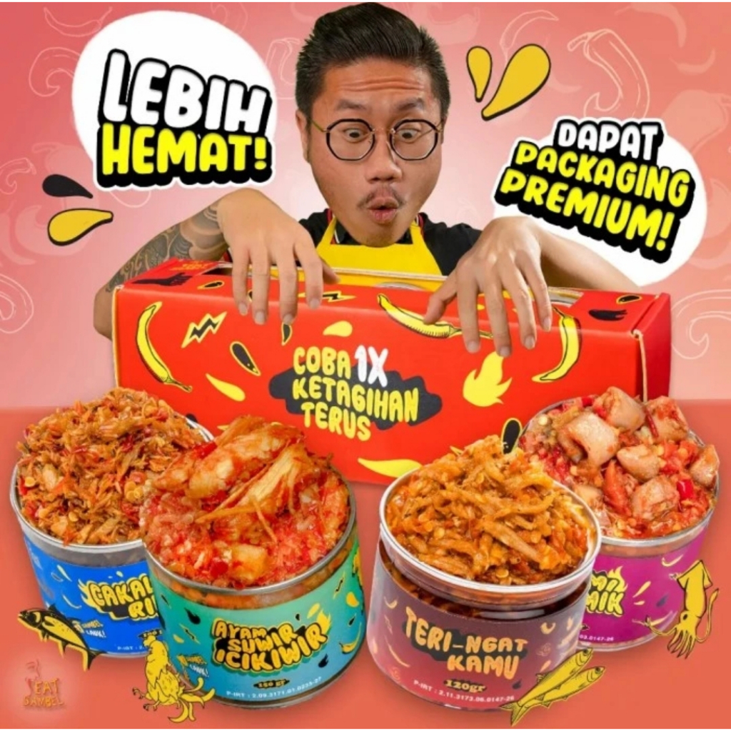 

Eat Sambel Paket Hemat Isi 4 Kaleng - Cumi Ciamik / Cakalang Rindu / Teri / Ayam Suwir 150 gr