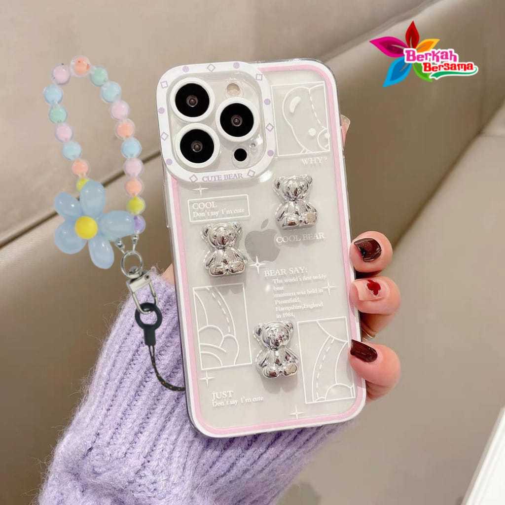 GL061 Softcase Casing Hp 3D Silver Bear Aesthetic With Charm Compatible For OPPO A3S A1K A5S A7 A12 