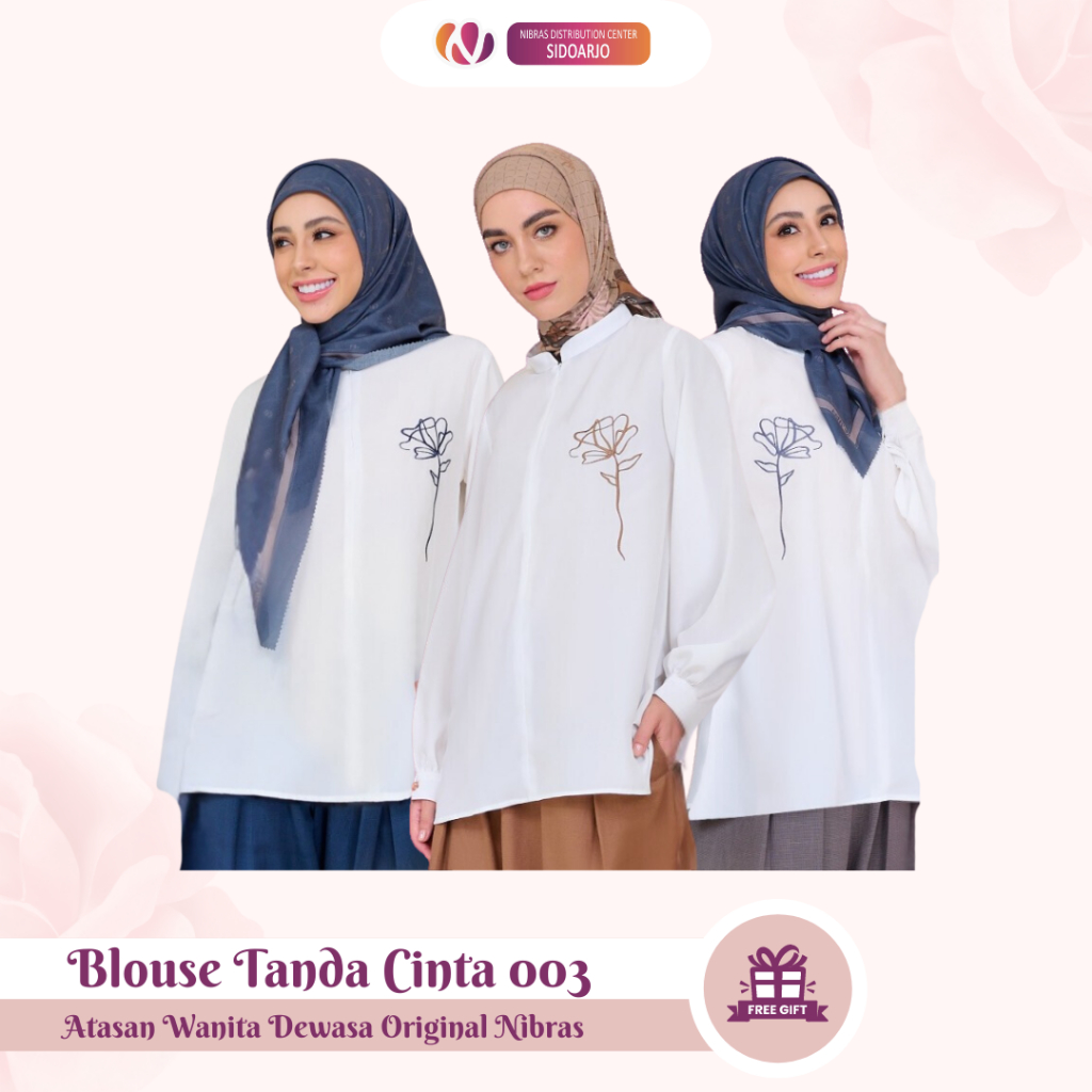 Bluse Wanita Lengan Panjang Kekinian Korea - Long Sleeve Blouse Atasan Putih Nibras Tanda Cinta 003