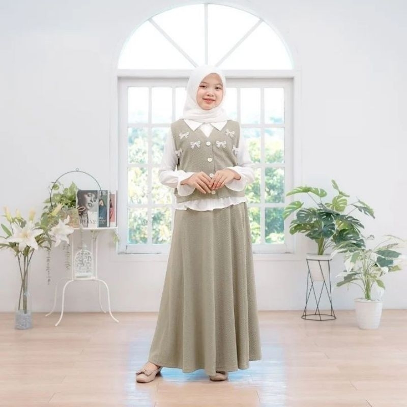 Akhira One Set 3in1 Premium Remaja One Set Rok Muslim Anak Perempuan Tanggung Bahan Knit Florencia M