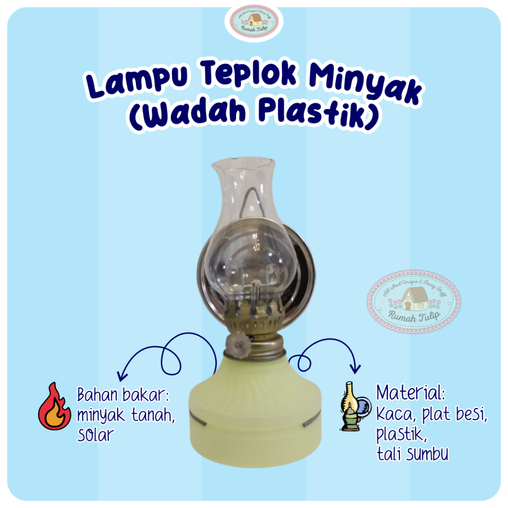 Lampu Teplok Minyak Tanah Wadah Plastik Semprong Kaca Lampu Ublik Emergency Jadul Vintage