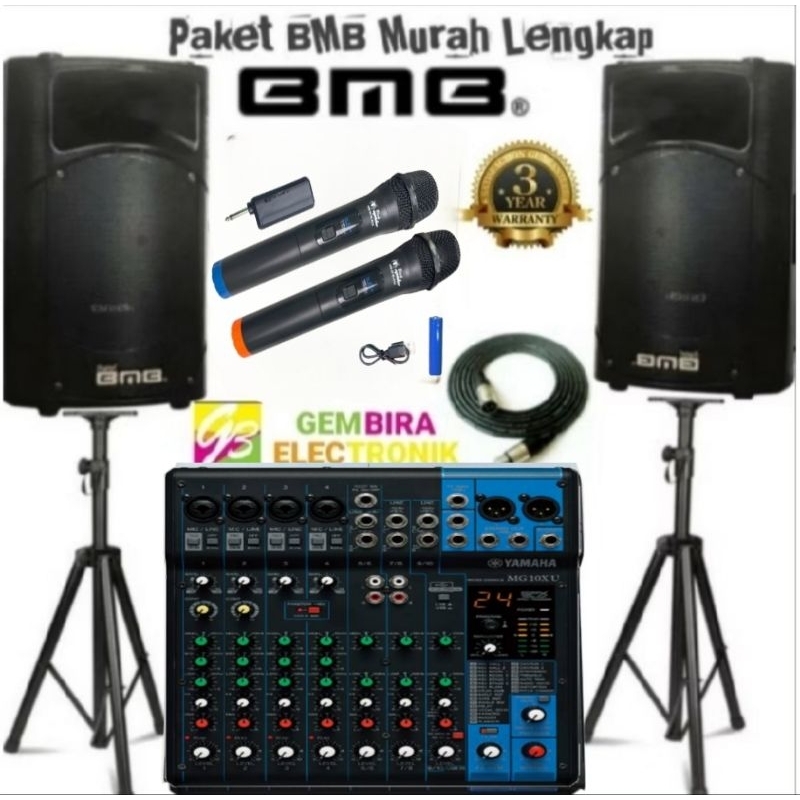 Paket Set Speaker Aktif BMB Karaoke 15 inch Sound System Mixer Yamaha MG10XU 10 channel Original Sou