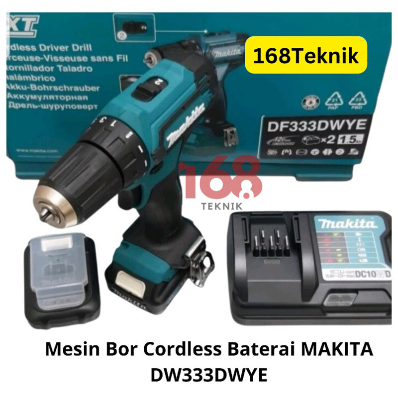 Mesin Bor Cordless Baterai MAKITA DF333DWYE/Mesin Cordless Drill Makita
