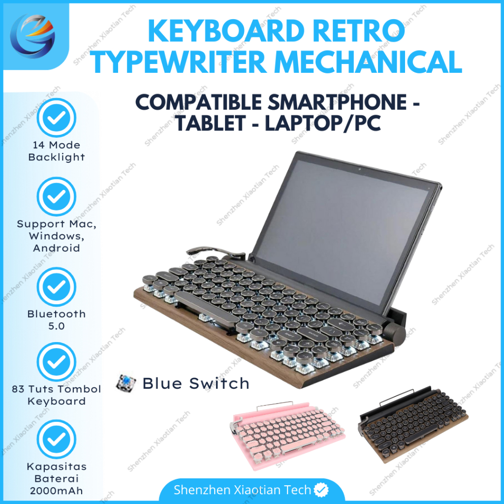 Retro Mechanical Keyboard Bluetooth Vintage Typewriter Classic