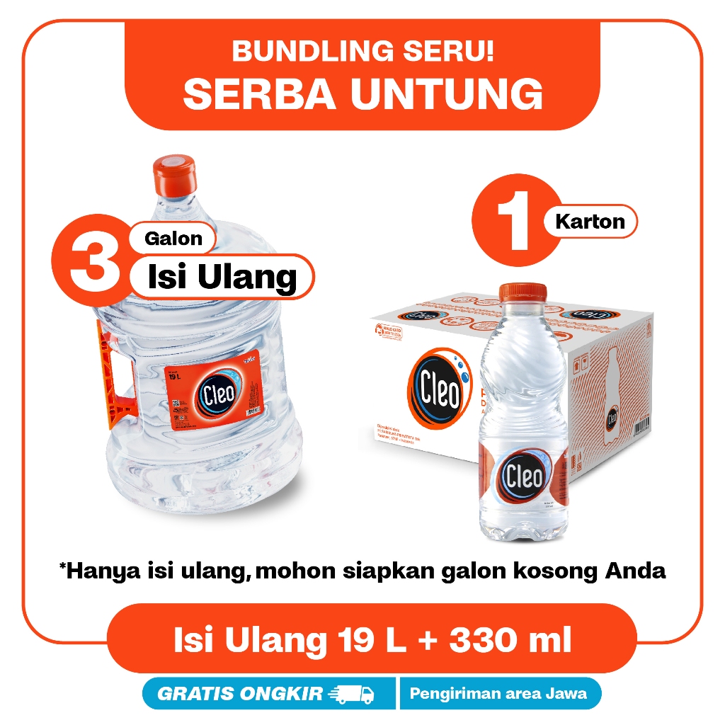 

Cleo Air Murni 3 Galon 19L REFILL + 330ml 1 karton