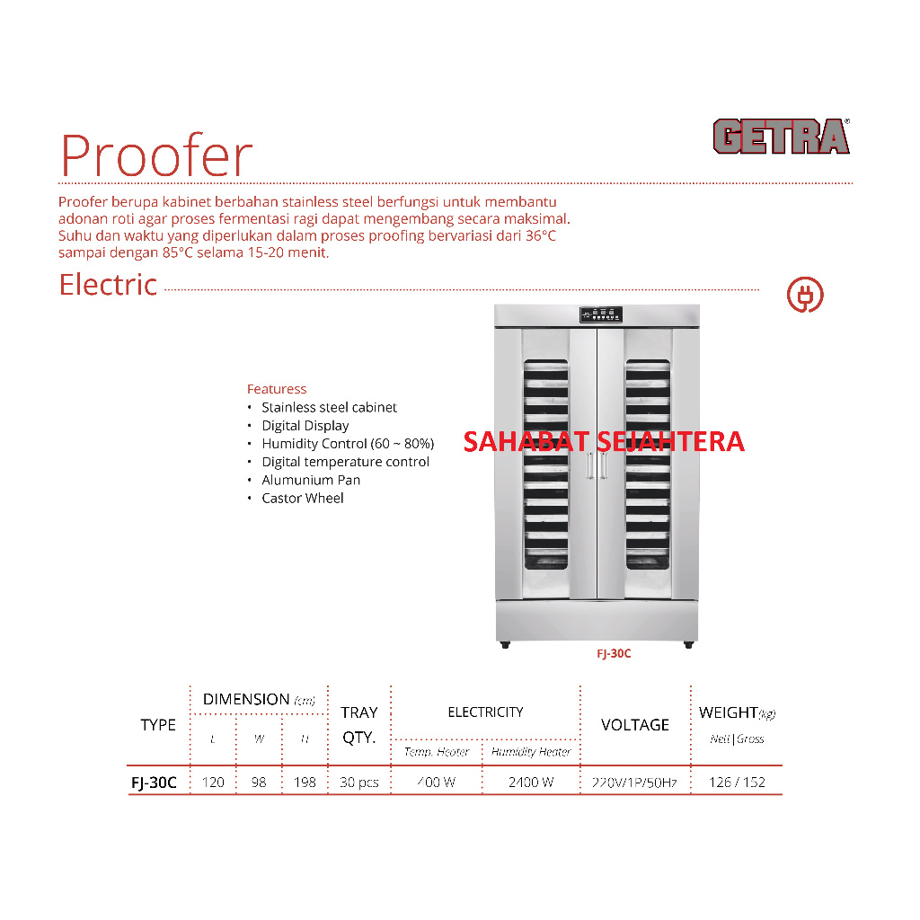 GETRA Proofer Roti Otomatis FJ-30C – Mesin Pengembang Adonan Roti, Pizza, Donat