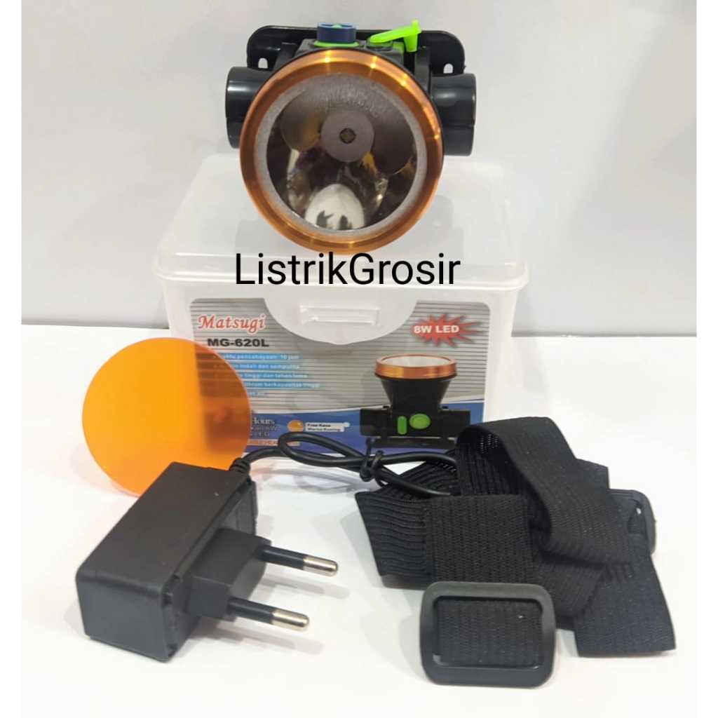 Matsugi MG-620L Senter Kepala LED Headlamp Putih Free Lensa Kuning 8w 8 Watt Cas Rechargeable