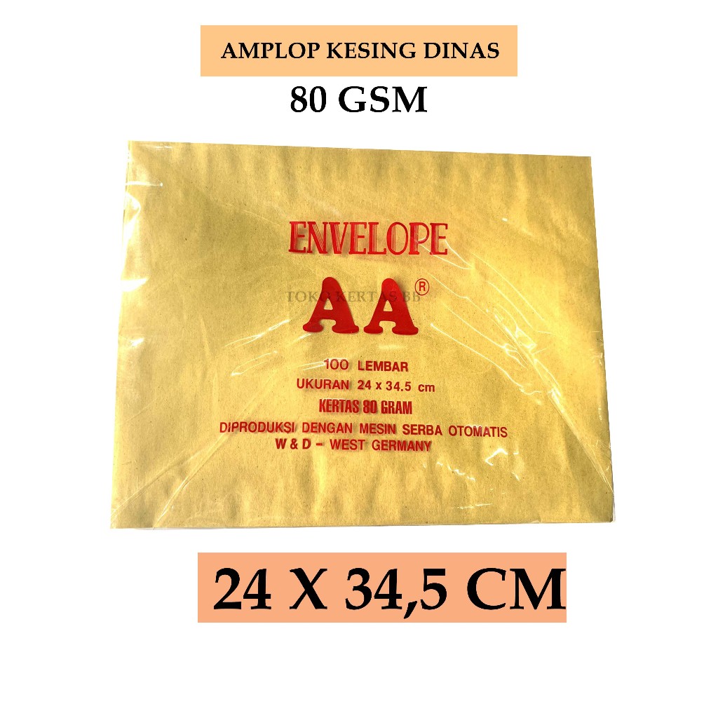 

AMPLOP KESING DINAS COKLAT 80 GSM UKURAN 24 X 34,5 CM , 1 BUNGKUS / 100 LEMBAR