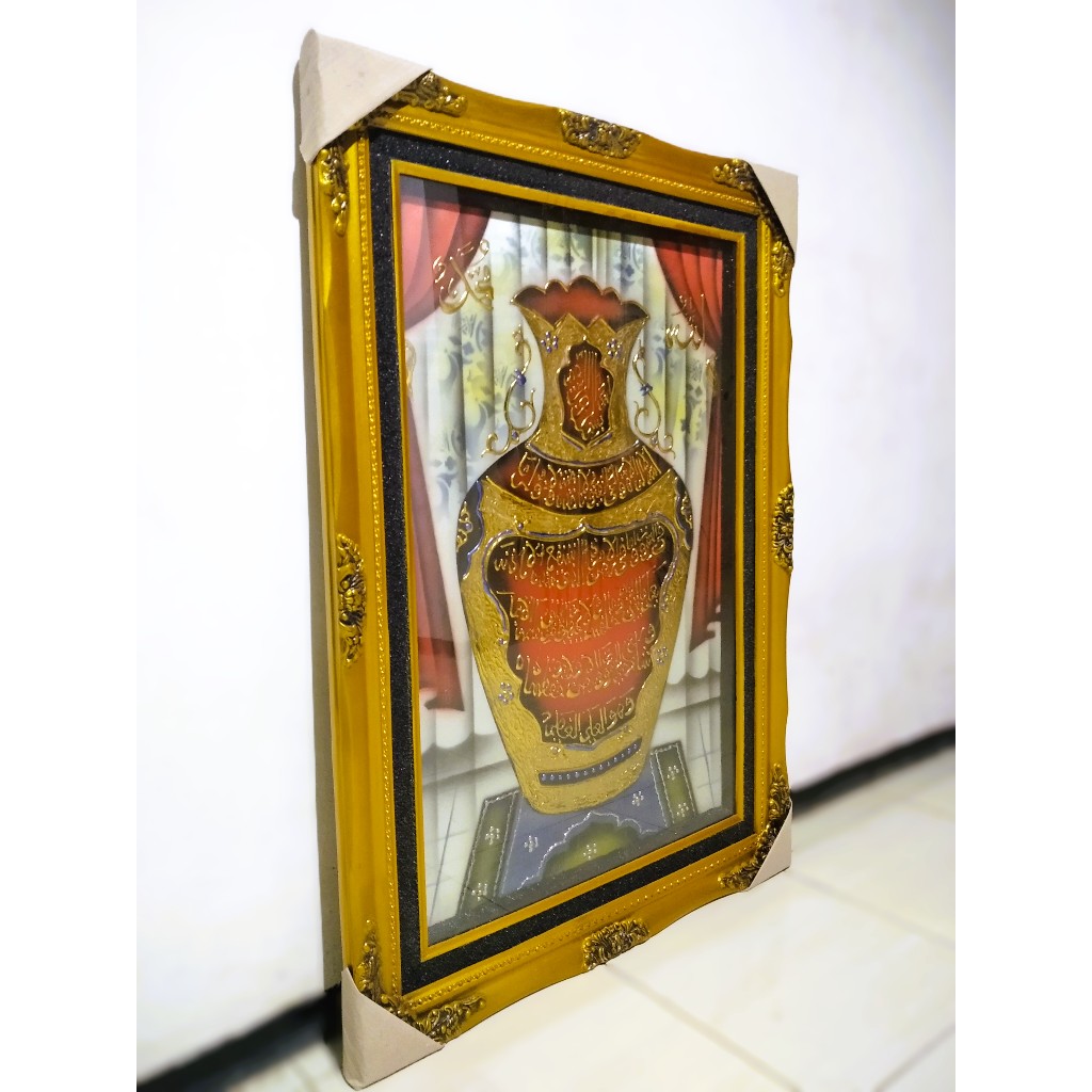 Hiasan Dinding Kaligrafi Guci Prada Kayu Ukir Mewah Jumbo Dekorasi Islami