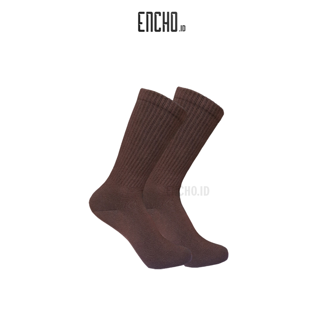 ENCHO Kaos Kaki Oldschool Polos Coklat Tua Premium Dewasa Panjang