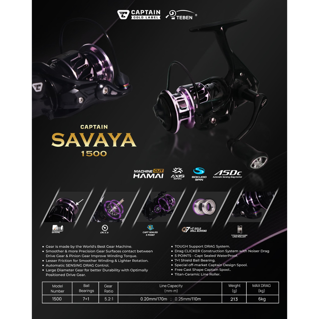 LIMITED Reel Pancing Captain SAVAYA GOLD Label X Teben 1500