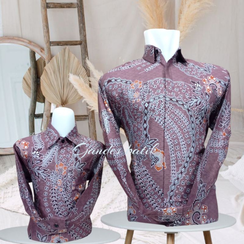 couple batik ayah dan anak laki2 kemeja batik rose gold