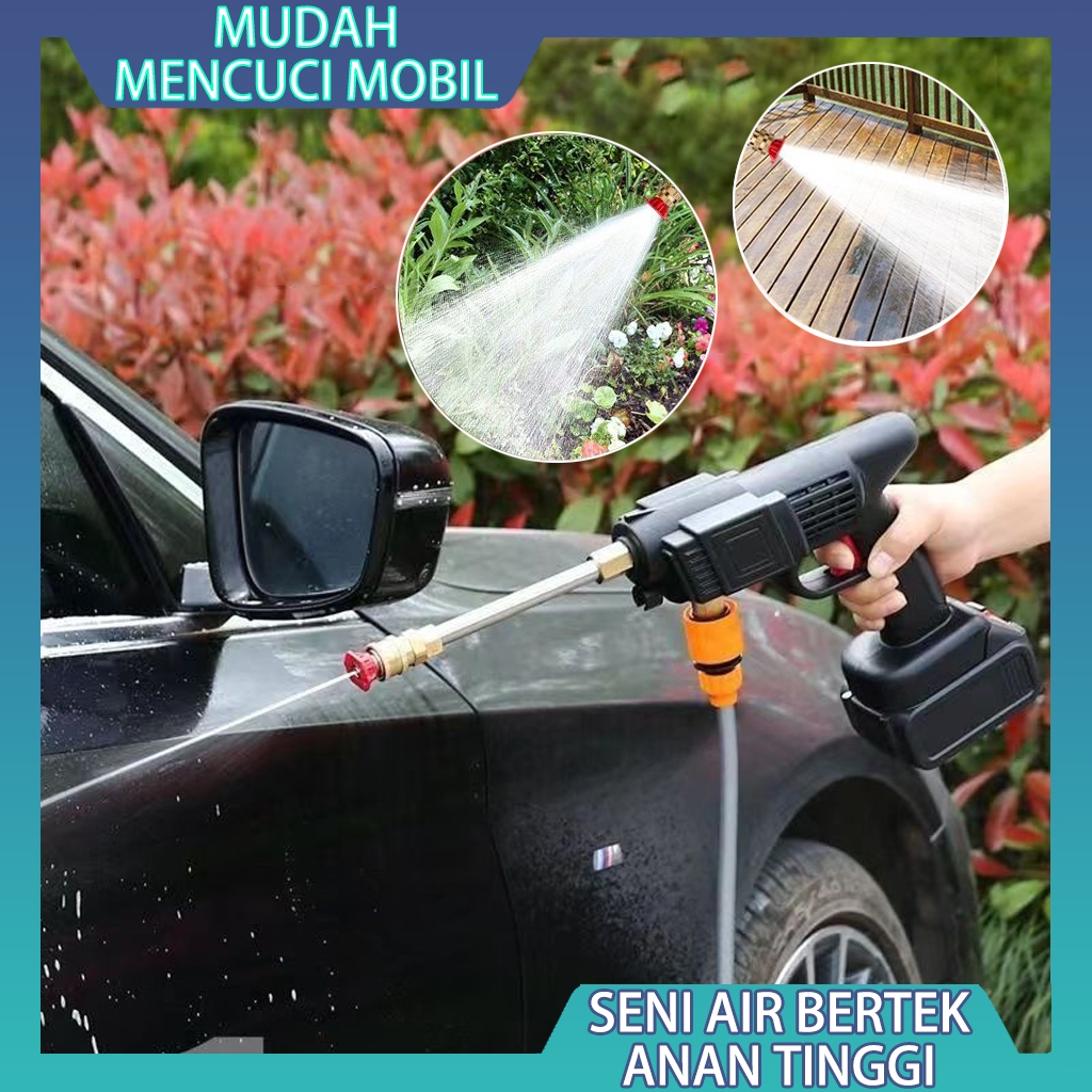 Mesin cuci mobil tanpa kabel, bertekanan tinggi, dengan pengisian daya listrik, alat pembersih cangg