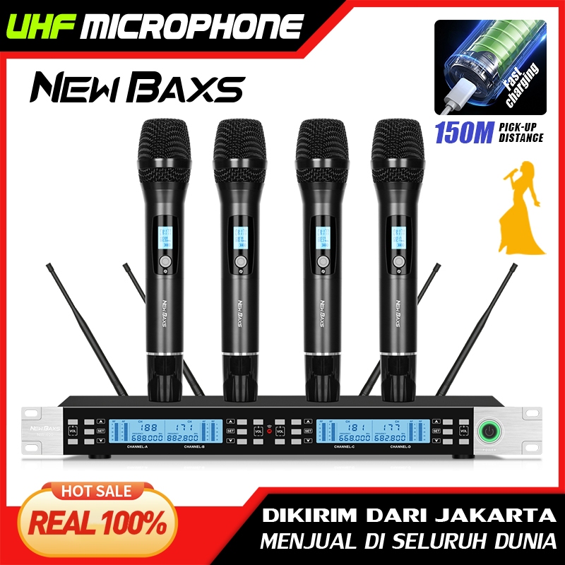 NEW BAXS NW400/NW200 wireless microphone asli 4 mikrofon pengisian daya nirkabel, genggam logam, UHF