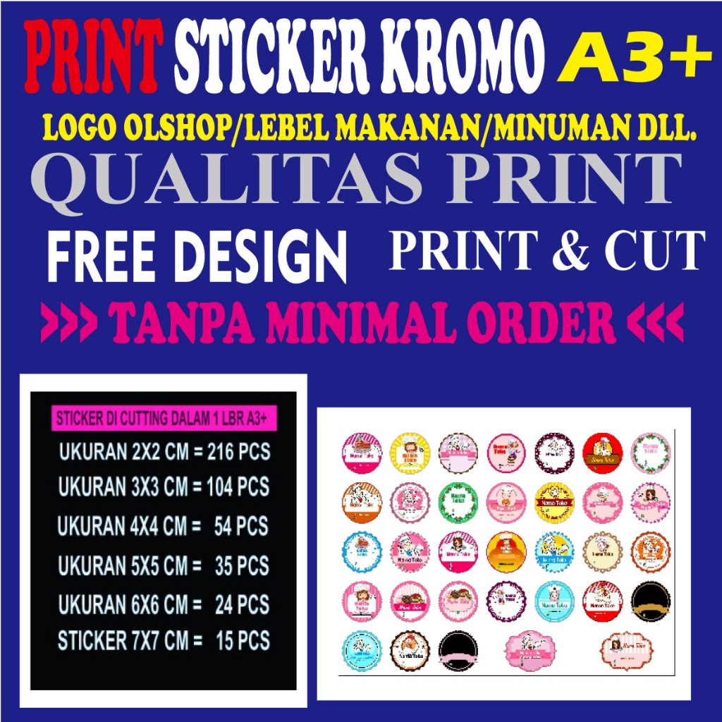

CETAK STICKER KEMASAN A3+ SUDAH CUTING FREE DESIGN