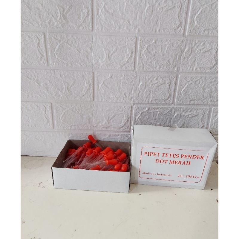 pipet tetes kaca pendek merah/pipet dot merah/pipet laboratorium/pipet pendek tetes