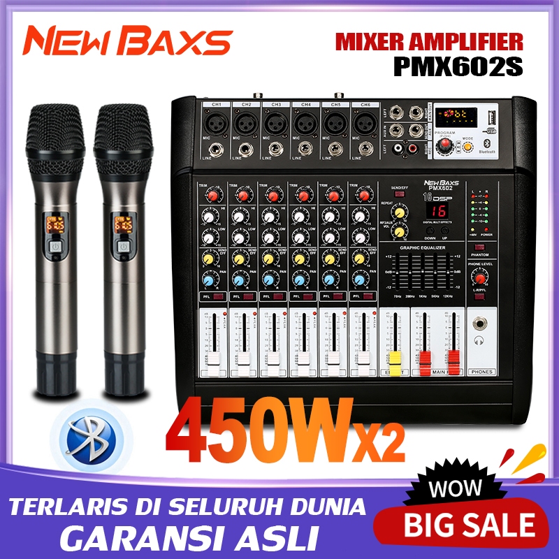 NEW BAXS PMX602D/PMX602S Pengaduk Audio Profesional 6 saluran mixer Penguat bawaan 450 watt *2 salur