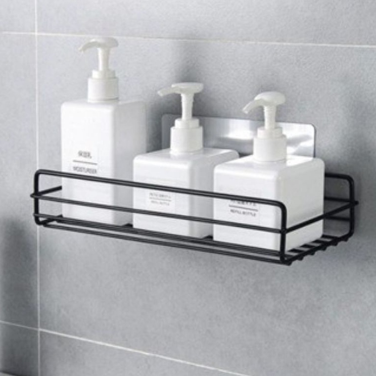 Stock Banyak Rak Besi Kamar Mandi Tempel Dinding Persegi Rak Dapur Persegi Gantung Besi Serbaguna