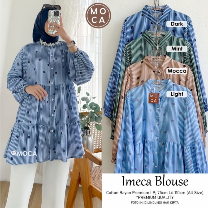 BLOUSE KEMEJA WANITA PEPLUM MOTIF GARIS BUSUI IMECA BLOUSE