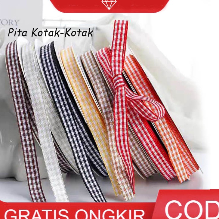 

RAIH DISKON 1ROLL Pita KotakKotak 1cm Ribbon Square Pita Kado PS6